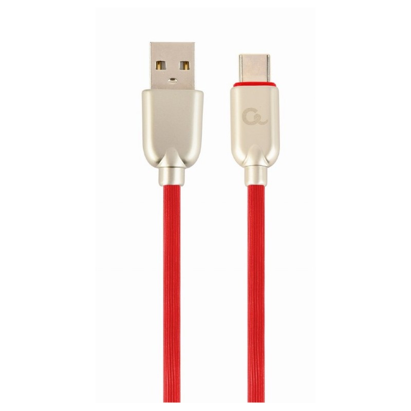 CABLU alimentare si date GEMBIRD, pt. smartphone, USB 2.0 (T) la USB 2.0 Type-C (T), 2m, premium, cablu din cauciuc, rosu, conec
