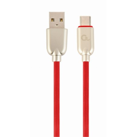 CABLU alimentare si date GEMBIRD, pt. smartphone, USB 2.0 (T) la USB 2.0 Type-C (T), 2m, premium, cablu din cauciuc, rosu, conec