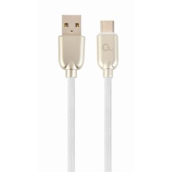 CABLU alimentare si date GEMBIRD, pt. smartphone, USB 2.0 (T) la USB 2.0 Type-C (T), 2m, premium, cablu din cauciuc, alb, conect