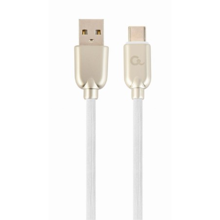 CABLU alimentare si date GEMBIRD, pt. smartphone, USB 2.0 (T) la USB 2.0 Type-C (T), 2m, premium, cablu din cauciuc, alb, conect