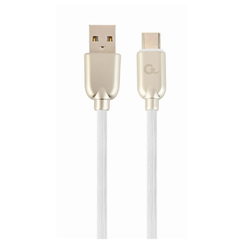 CABLU alimentare si date GEMBIRD, pt. smartphone, USB 2.0 (T) la USB 2.0 Type-C (T), 2m, premium, cablu din cauciuc, alb, conect
