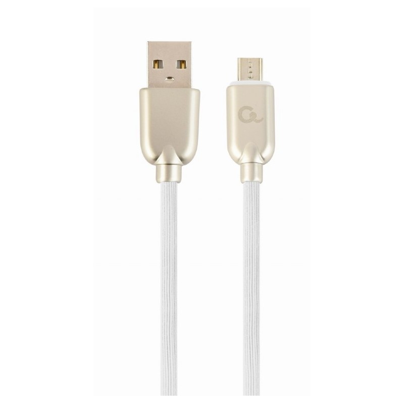 CABLU alimentare si date GEMBIRD, pt. smartphone, USB 2.0 (T) la Micro-USB 2.0 (T), 1m, premium, cablu din cauciuc, alb, conecto
