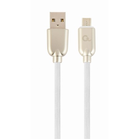 CABLU alimentare si date GEMBIRD, pt. smartphone, USB 2.0 (T) la Micro-USB 2.0 (T), 1m, premium, cablu din cauciuc, alb, conecto