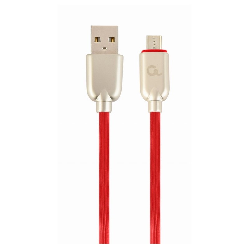 CABLU alimentare si date GEMBIRD, pt. smartphone, USB 2.0 (T) la Micro-USB 2.0 (T), 2m, premium, cablu din cauciuc, rosu, conect