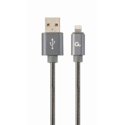 CABLU alimentare si date GEMBIRD, pt. smartphone, USB 2.0 (T) la Lightning (T), 1m, premium, cablu metalic, gri-metalic, cu inse