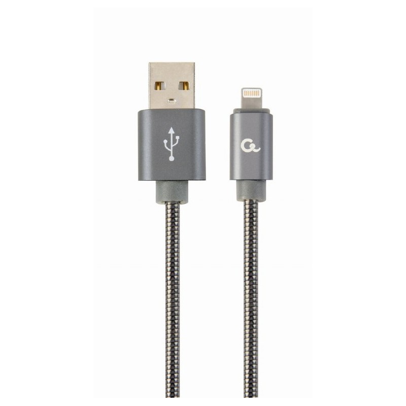 CABLU alimentare si date GEMBIRD, pt. smartphone, USB 2.0 (T) la Lightning (T), 1m, premium, cablu metalic, gri-metalic, cu inse