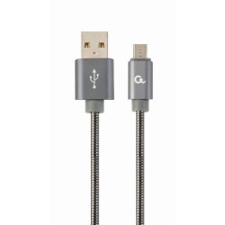 CABLU alimentare si date GEMBIRD, pt. smartphone, USB 2.0 (T) la Micro-USB 2.0 (T), 1m, premium, cablu metalic, gri-metalic, cu 