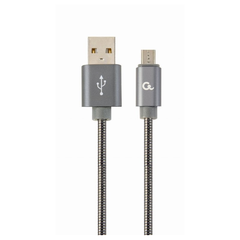 CABLU alimentare si date GEMBIRD, pt. smartphone, USB 2.0 (T) la Micro-USB 2.0 (T), 1m, premium, cablu metalic, gri-metalic, cu 