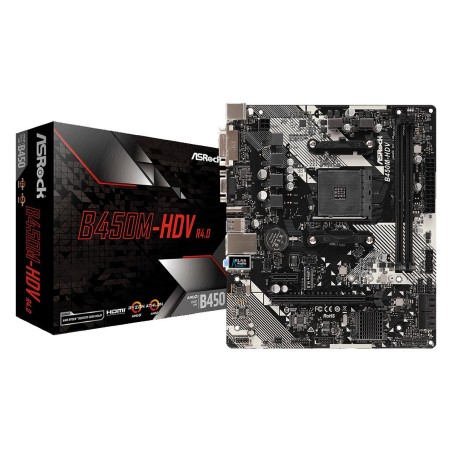 Placa de baza ASROCK AMD B450M-HDV R4.0, B450M-HDV R4.0, 2 DIMMs, Supports DDR4 3200+, 1 PCIe 3.0 x16, 1 PCIe 2.0 x1, 6 USB 3.1 