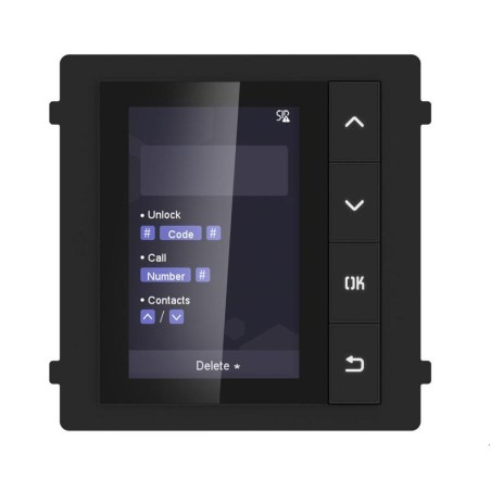 MODUL afisare HIKVISION, pentru videointerfon modular, ecran LCD 3.5", rez 320x480P, 4 butoane de operare,mem pentru 500 de cont