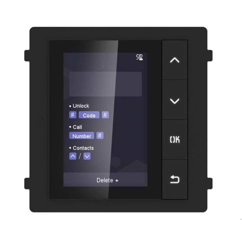 MODUL afisare HIKVISION, pentru videointerfon modular, ecran LCD 3.5", rez 320x480P, 4 butoane de operare,mem pentru 500 de cont