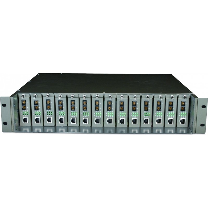 SASIU RACKABIL TP-LINK 14-sloturi media convertor fara management, rack 19-inch, suport sursa de alimentare redundanta, o sursa 