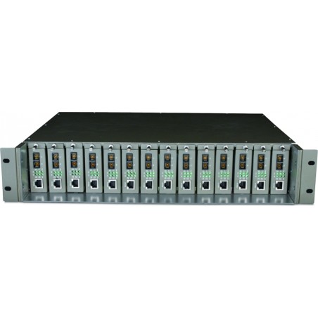 SASIU RACKABIL TP-LINK 14-sloturi media convertor fara management, rack 19-inch, suport sursa de alimentare redundanta, o sursa 