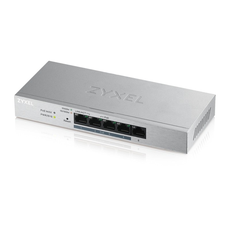 SWITCH PoE ZYXEL, "GS1200-5HP"port Gigabit x 5, managed, nerackabil, carcasa metalica, "GS1200-5HPV2-EU010" (timbru verde 2 lei)
