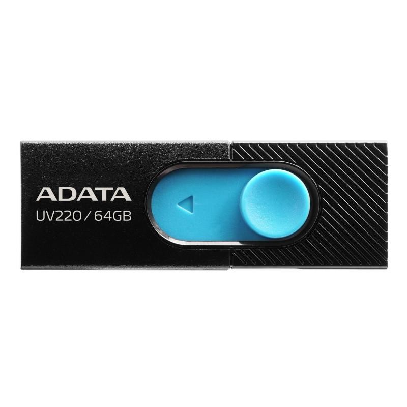 MEMORIE USB 2.0 ADATA 64 GB, retractabila, carcasa plastic, negru / albastru, "AUV220-64G-RBKBL" (timbru verde 0.03 lei)