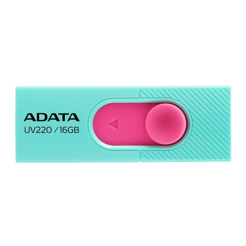MEMORIE USB 2.0 ADATA 16 GB, retractabila, carcasa plastic, verde / roz, "AUV220-16G-RGNPK" (timbru verde 0.03 lei)
