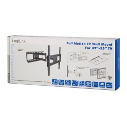 SUPORT de perete LOGILINK, pt 1 TV/monitor plat, diag. max 55 inch, inclinare, pivotare, orizontala, max 50 Kg, "BP0015"