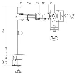 SUPORT de birou LOGILINK, pt 1 TV/monitor plat, diag. max 27 inch, rotatie, inclinare, pivotare, orizontala, verticala, totala, 