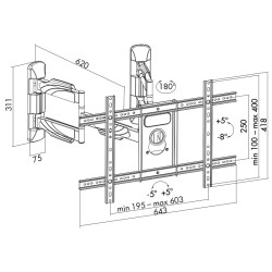 STAND de perete, colt de camera LOGILINK, pt 1 TV/monitor plat, curbat, diag. max 70 inch, inclinare, pivotare, orizontala, max 