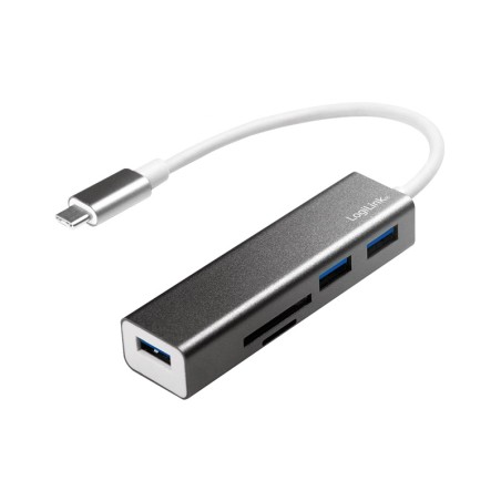 HUB extern LOGILINK, porturi USB: USB 3.0 x 3, conectare prin USB 3.2 Type C, cablu 0.1 m, alte porturi: SD, MicroSD, negru, "UA