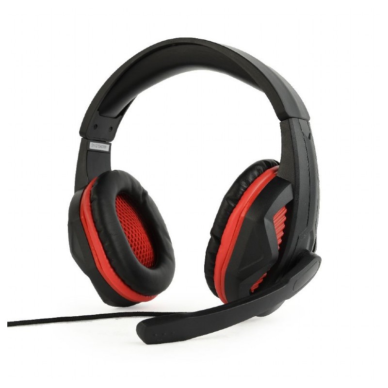 CASTI Gembird, cu fir, utilizare multimedia, microfon pe brat, conectare prin Jack 3.5 mm x 2, negru / rosu, "GHS-03", (timbru v