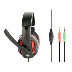 CASTI Gembird, cu fir, utilizare multimedia, microfon pe brat, conectare prin Jack 3.5 mm x 2, negru / rosu, "GHS-03", (timbru v