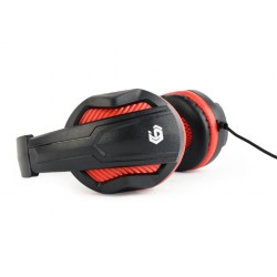 CASTI Gembird, cu fir, utilizare multimedia, microfon pe brat, conectare prin Jack 3.5 mm x 2, negru / rosu, "GHS-03", (timbru v
