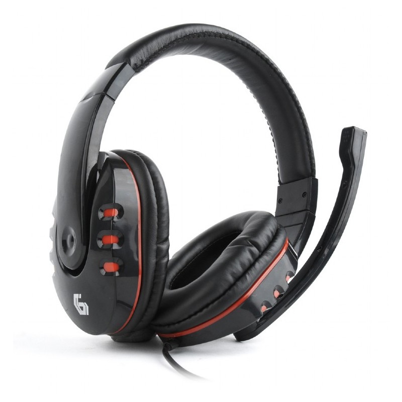 CASTI Gembird, cu fir, utilizare multimedia, microfon pe brat, conectare prin Jack 3.5 mm x 2, negru / rosu, "GHS-402", (timbru 