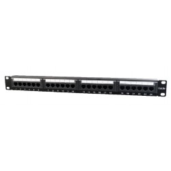 PATCH PANEL GEMBIRD 24 porturi, Cat5e, 1U pentru rack 19", suport posterior pt. gestionare cabluri, black, "NPP-C524CM-001"