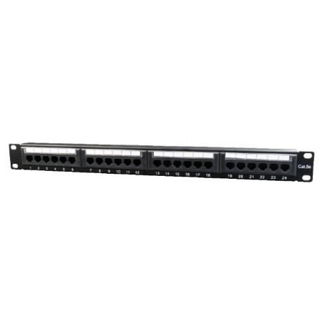 PATCH PANEL GEMBIRD 24 porturi, Cat5e, 1U pentru rack 19", suport posterior pt. gestionare cabluri, black, "NPP-C524CM-001"