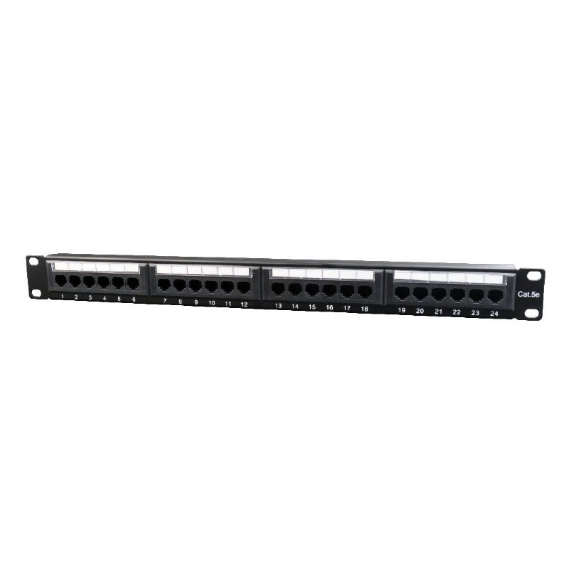 PATCH PANEL GEMBIRD 24 porturi, Cat5e, 1U pentru rack 19", suport posterior pt. gestionare cabluri, black, "NPP-C524CM-001"