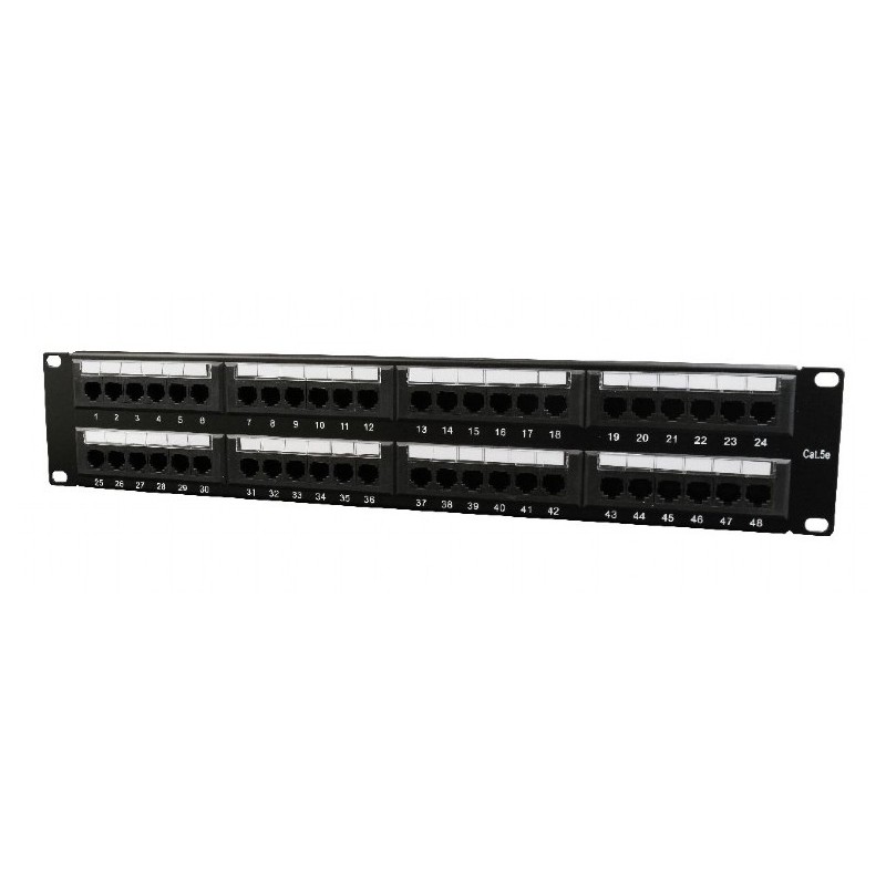 PATCH PANEL GEMBIRD 48 porturi, Cat5e, 2U pentru rack 19", suport posterior pt. gestionare cabluri, black, "NPP-C548CM-001"