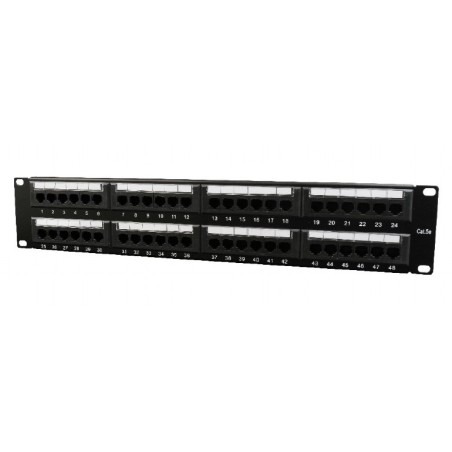 PATCH PANEL GEMBIRD 48 porturi, Cat5e, 2U pentru rack 19", suport posterior pt. gestionare cabluri, black, "NPP-C548CM-001"