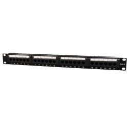 PATCH PANEL GEMBIRD 24 porturi, Cat6, 1U pentru rack 19", suport posterior pt. gestionare cabluri, black, "NPP-C624CM-001"