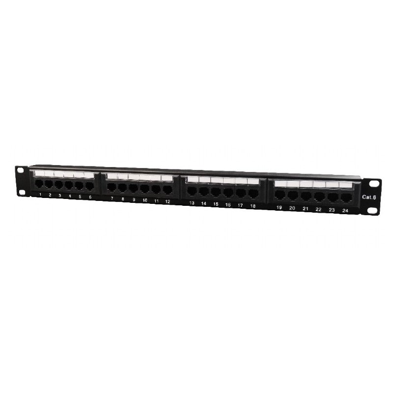 PATCH PANEL GEMBIRD 24 porturi, Cat6, 1U pentru rack 19", suport posterior pt. gestionare cabluri, black, "NPP-C624CM-001"