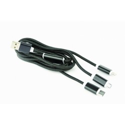 CABLU alimentare si date GEMBIRD, USB 2.0(T) la Lightning(T)+Micro-USB 2.0(T)+USB 2.0 Type-C(T),1m,impletit,incarcare simultana 