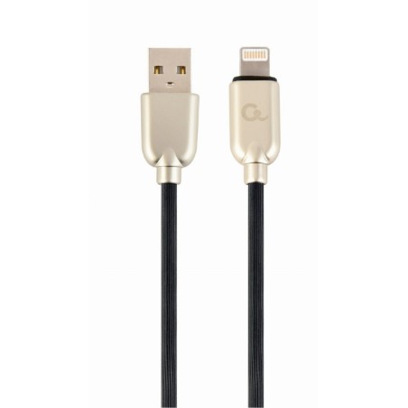 CABLU alimentare si date GEMBIRD, pt. smartphone, USB 2.0 (T) la Lightning (T), 2m, premium, cablu din cauciuc, negru, conectori