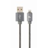 CABLU alimentare si date GEMBIRD, pt. smartphone,USB 2.0 (T) la Lightning (T), 2m, premium,cablu cu impletire din bumbac,gri-met