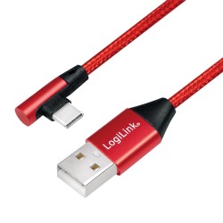 CABLU alimentare si date LOGILINK, pt. smartphone, USB 2.0 (T) la USB 2.0 Type-C (T) la 90 grade, 1m, premium, cablu cu impletir