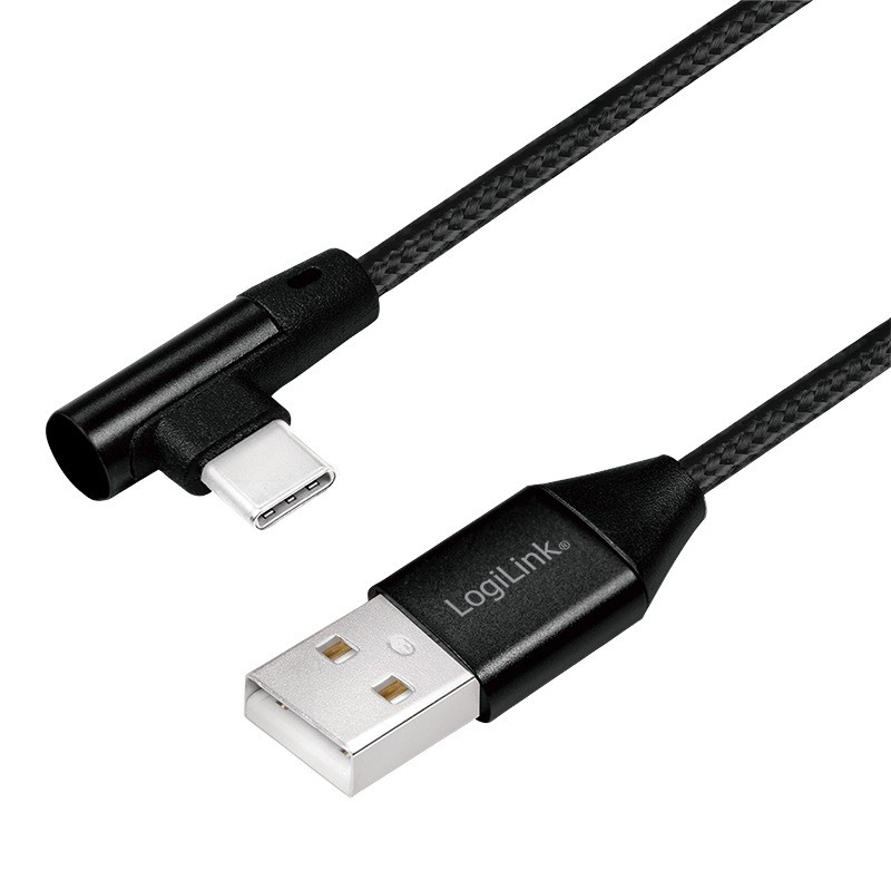 CABLU alimentare si date LOGILINK, pt. smartphone, USB 2.0 (T) la USB 2.0 Type-C (T) la 90 grade, 0.3m, premium, cablu cu implet