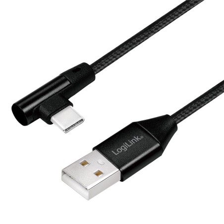 CABLU alimentare si date LOGILINK, pt. smartphone, USB 2.0 (T) la USB 2.0 Type-C (T) la 90 grade, 0.3m, premium, cablu cu implet