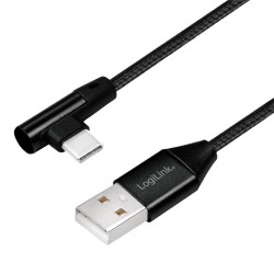 CABLU alimentare si date LOGILINK, pt. smartphone, USB 2.0 (T) la USB 2.0 Type-C (T) la 90 grade, 1m, premium, cablu cu impletir