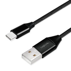 CABLU alimentare si date LOGILINK, pt. smartphone, USB 2.0 (T) la USB 2.0 Type-C (T), 0.3m, premium, cablu cu impletire din bumb