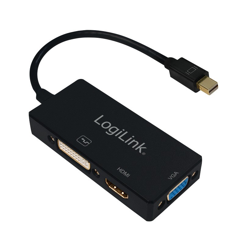 CABLU video LOGILINK, splitter Mini-DisplayPort (T) la HDMI (M) + DVI-I DL (M) + VGA (M), 10cm, rezolutie maxima 4K UHD (3840 x 