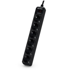 PRELUNGITOR CYBER POWER, Schuko x 6, conectare prin Schuko (T), cablu 1.8 m, 10 A, protectie supratensiune, negru, "B0620SC0-DE"