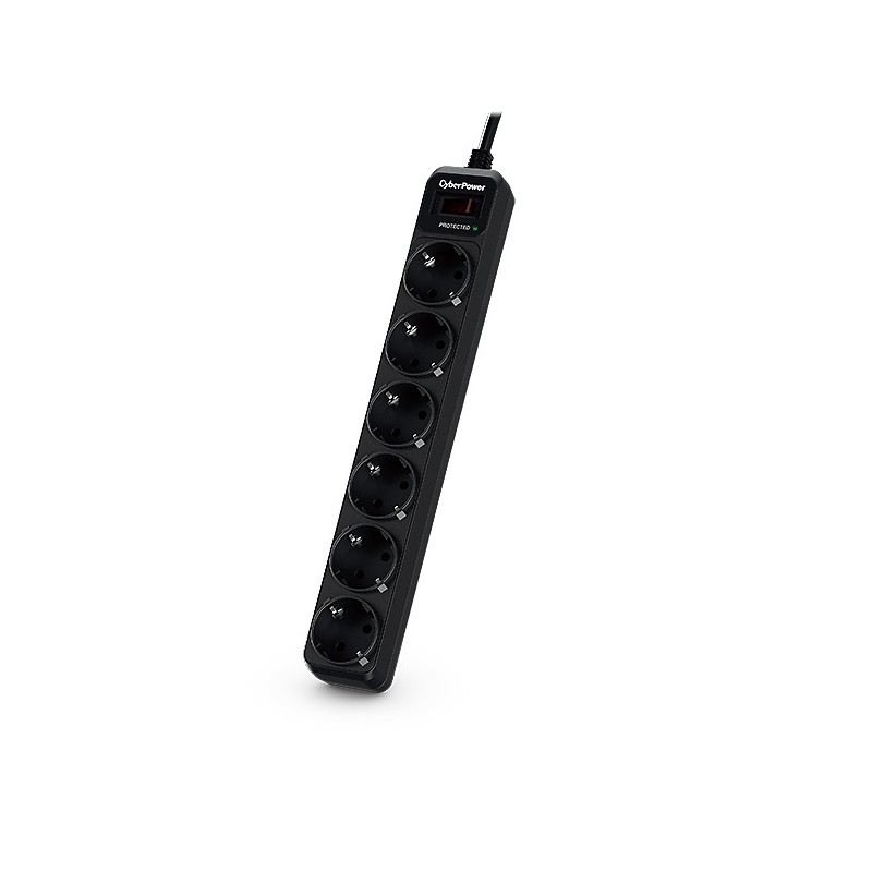 PRELUNGITOR CYBER POWER, Schuko x 6, conectare prin Schuko (T), cablu 1.8 m, 10 A, protectie supratensiune, negru, "B0620SC0-DE"