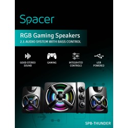 BOXE SPACER Gaming 2.1, RMS: 11W (2 x 3W + 5W), control volum, bass si inalte, subwoofer lemn MDF, 3 x LED, USB power, black, "S