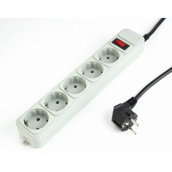 PRELUNGITOR GEMBIRD, Schuko x 5, conectare prin Schuko (T), cablu 3 m, 16 A, protectie supratensiune, protectie copii, gri, "SPG