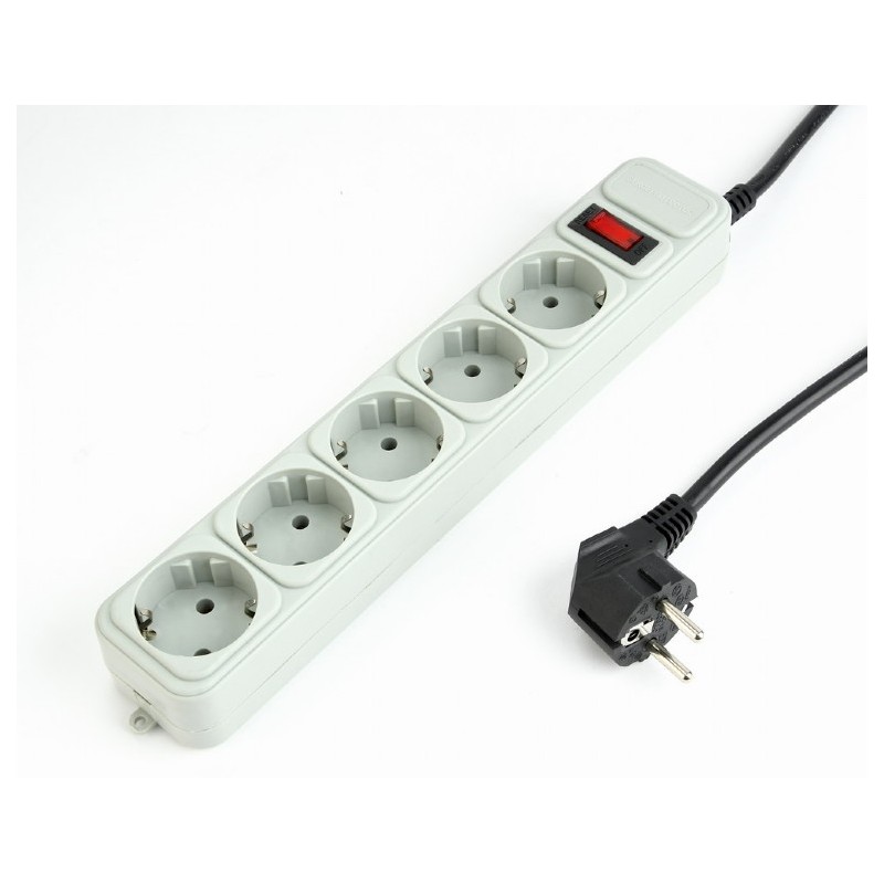 PRELUNGITOR GEMBIRD, Schuko x 5, conectare prin Schuko (T), cablu 3 m, 16 A, protectie supratensiune, protectie copii, gri, "SPG