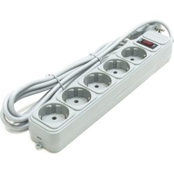 PRELUNGITOR GEMBIRD, Schuko x 5, conectare prin Schuko (T), cablu 1.8 m, 16 A, protectie supratensiune, protectie copii, gri, "S